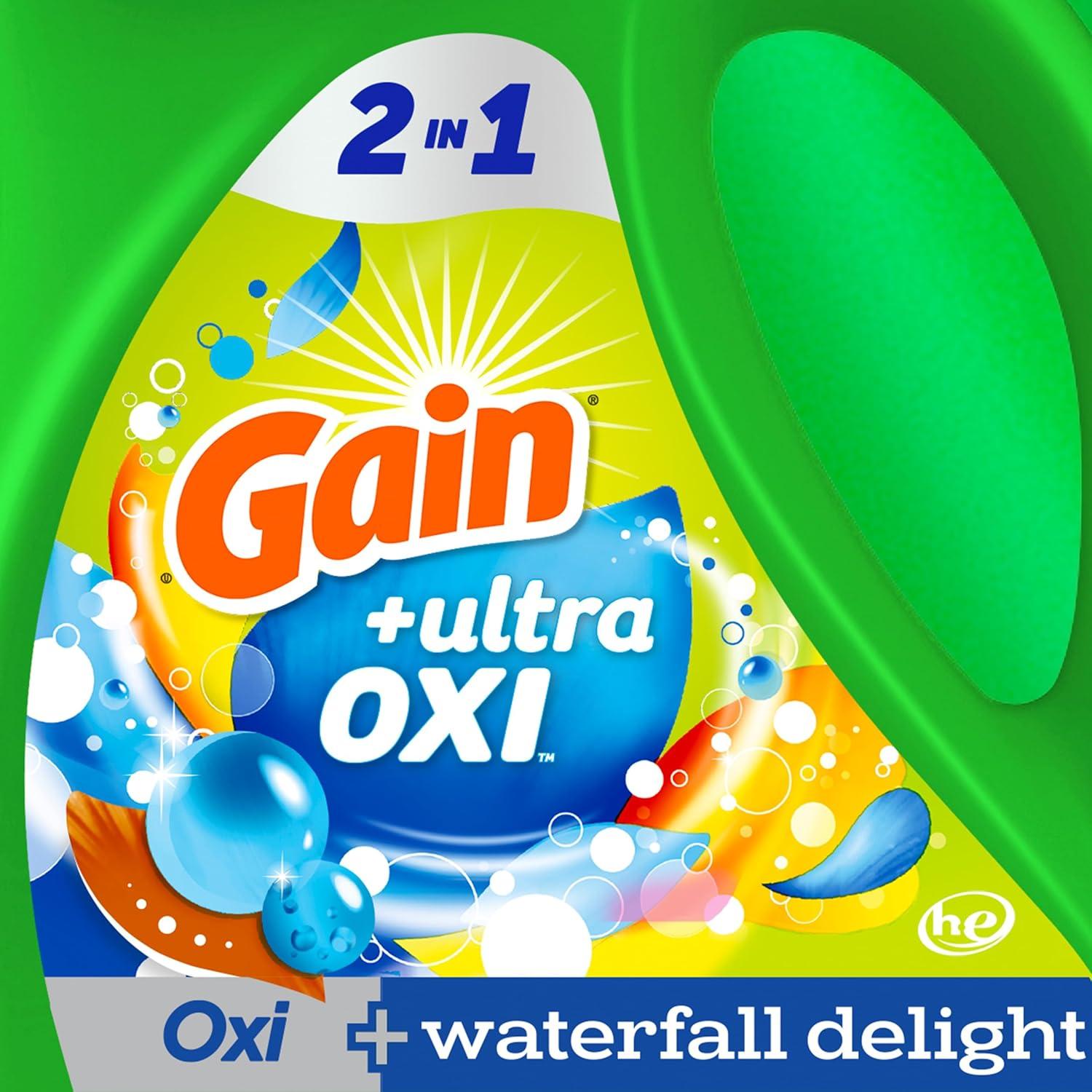 imageGain Ultra Oxi Liquid Laundry Detergent 128 loads 184 fl oz Waterfall Delight Scent 2in1 HE CompatibleWaterfall Delight