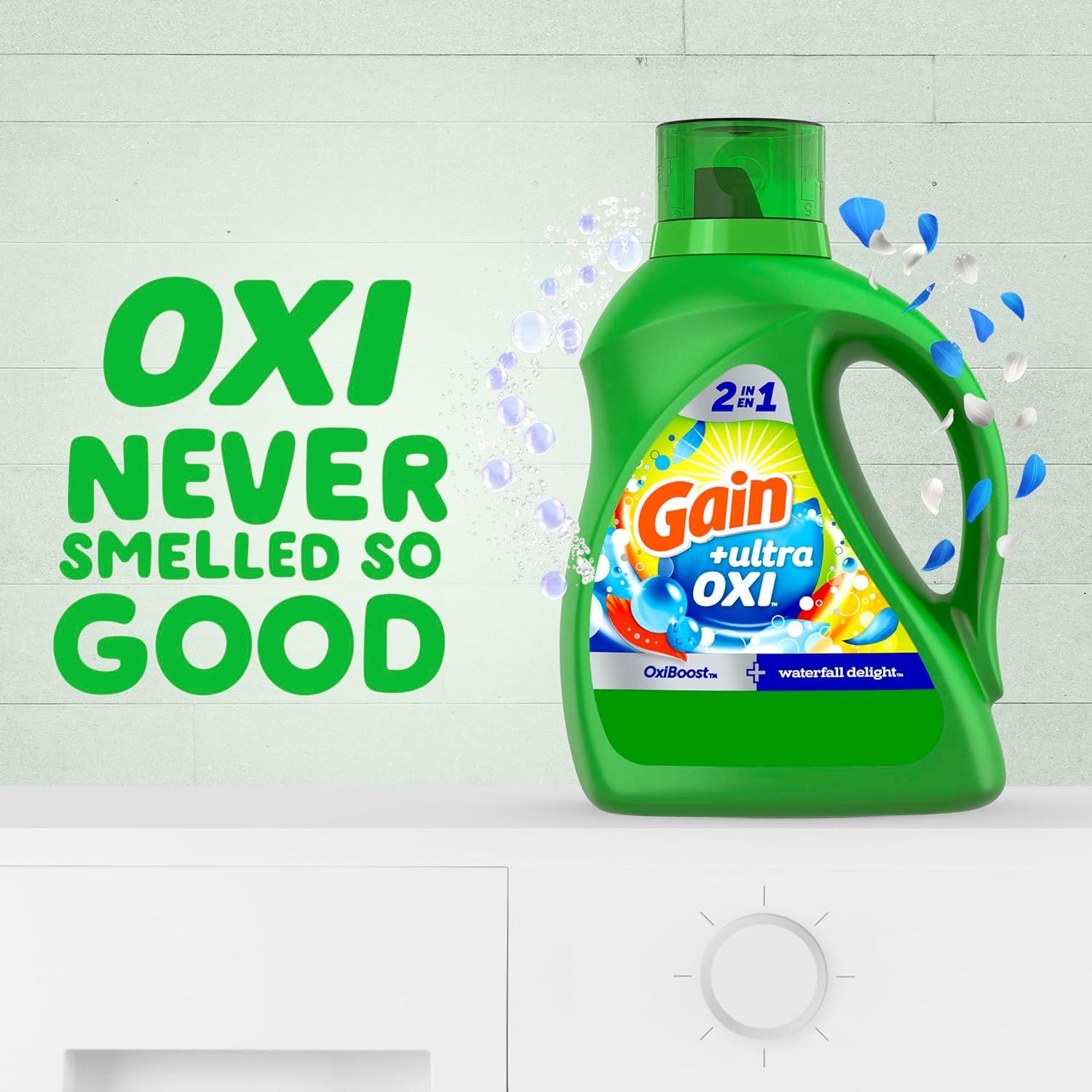 imageGain Ultra Oxi Liquid Laundry Detergent 128 loads 184 fl oz Waterfall Delight Scent 2in1 HE CompatibleWaterfall Delight