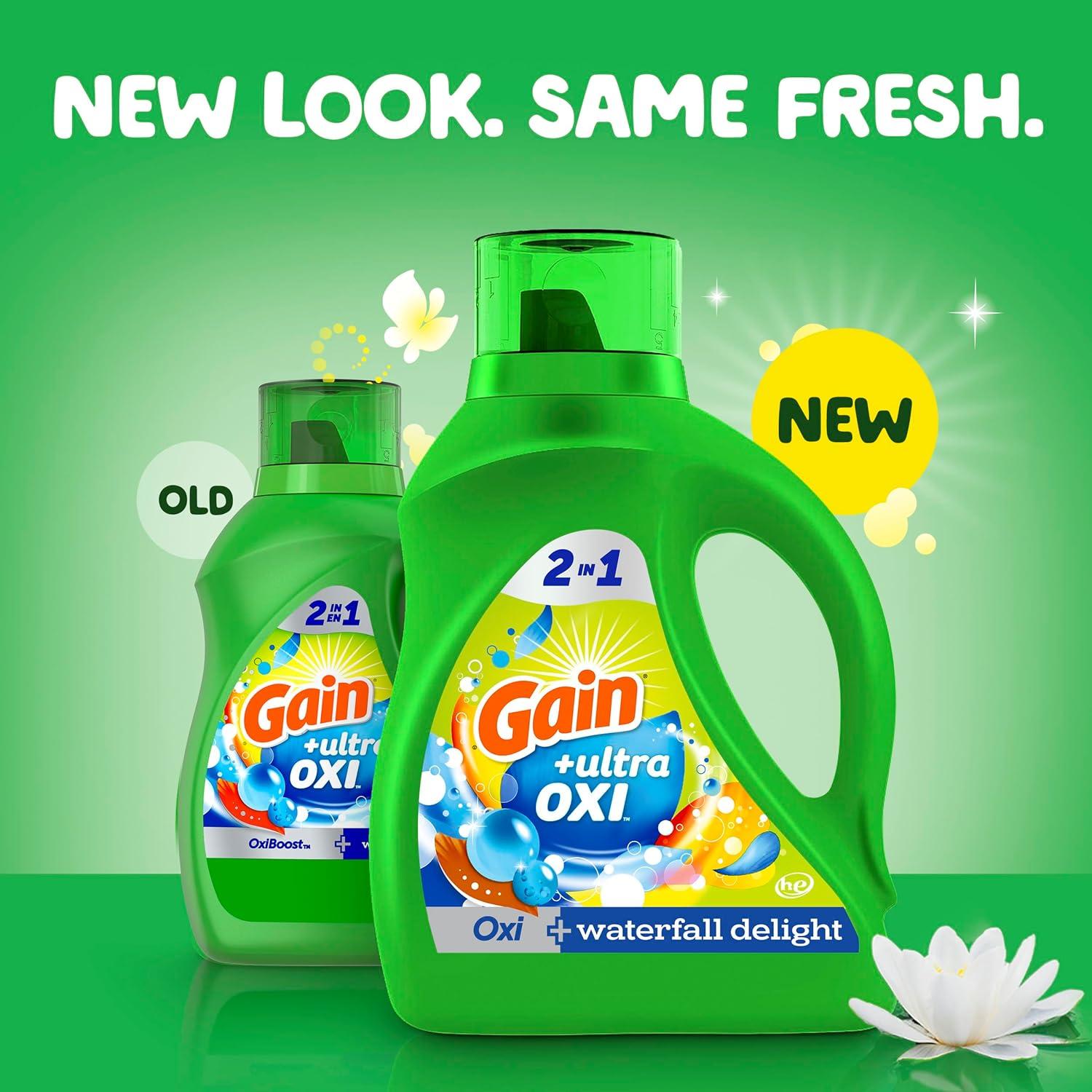 imageGain Ultra Oxi Liquid Laundry Detergent 128 loads 184 fl oz Waterfall Delight Scent 2in1 HE CompatibleWaterfall Delight