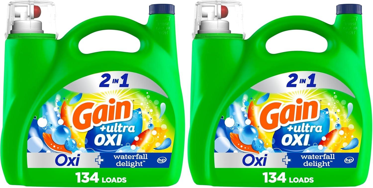 imageGain Ultra Oxi Liquid Laundry Detergent 128 loads 184 fl oz Waterfall Delight Scent 2in1 HE CompatibleWaterfall Delight