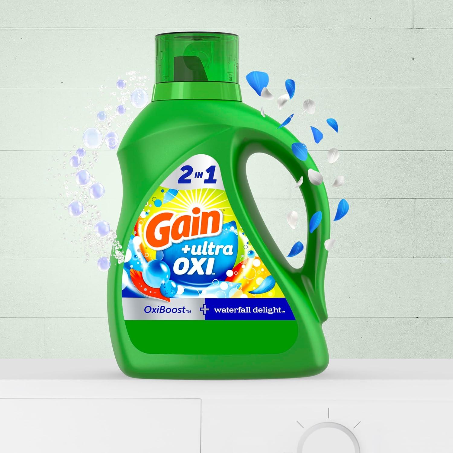 imageGain Ultra Oxi Liquid Laundry Detergent 128 loads 184 fl oz Waterfall Delight Scent 2in1 HE CompatibleWaterfall Delight