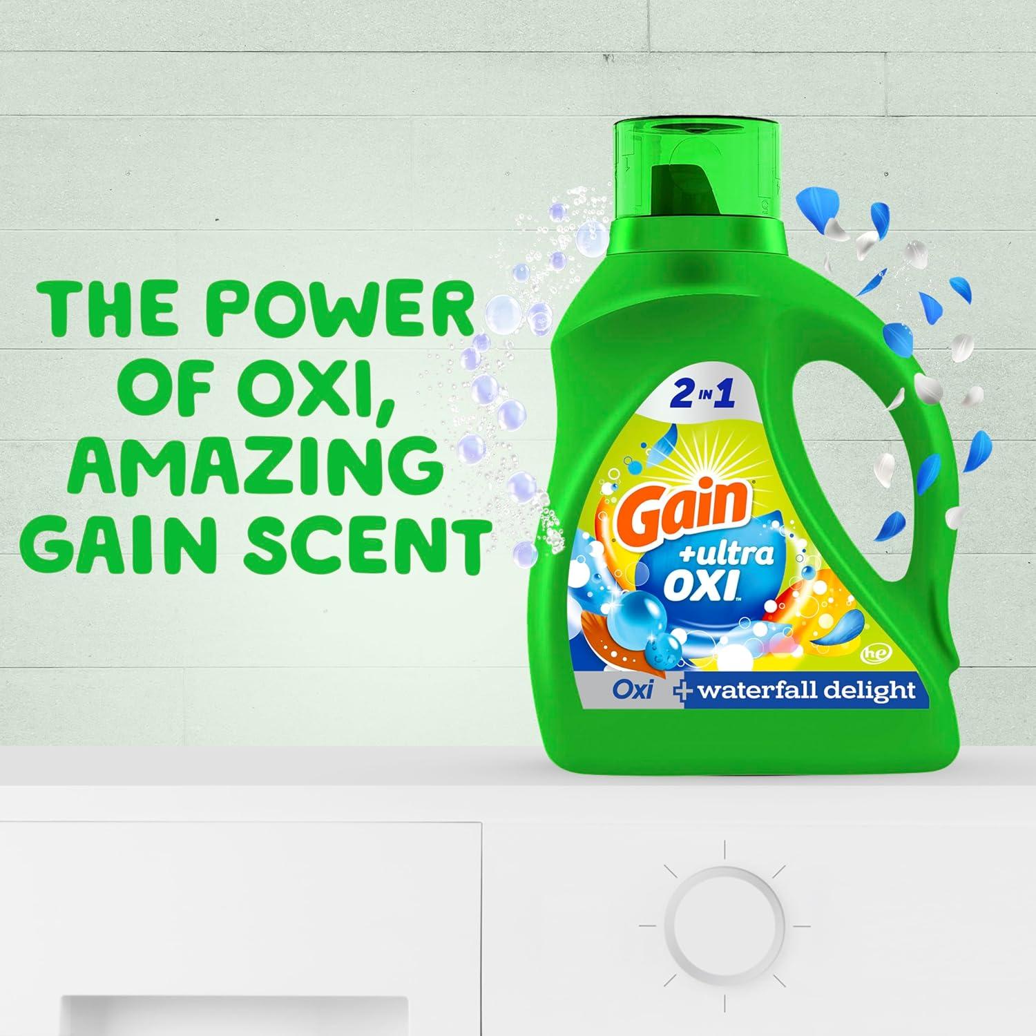 imageGain Ultra Oxi Liquid Laundry Detergent 128 loads 184 fl oz Waterfall Delight Scent 2in1 HE CompatibleWaterfall Delight