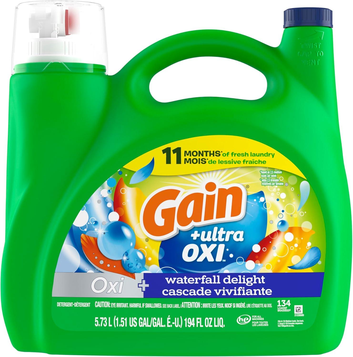 imageGain Ultra Oxi Liquid Laundry Detergent 128 loads 184 fl oz Waterfall Delight Scent 2in1 HE CompatibleWaterfall Delight