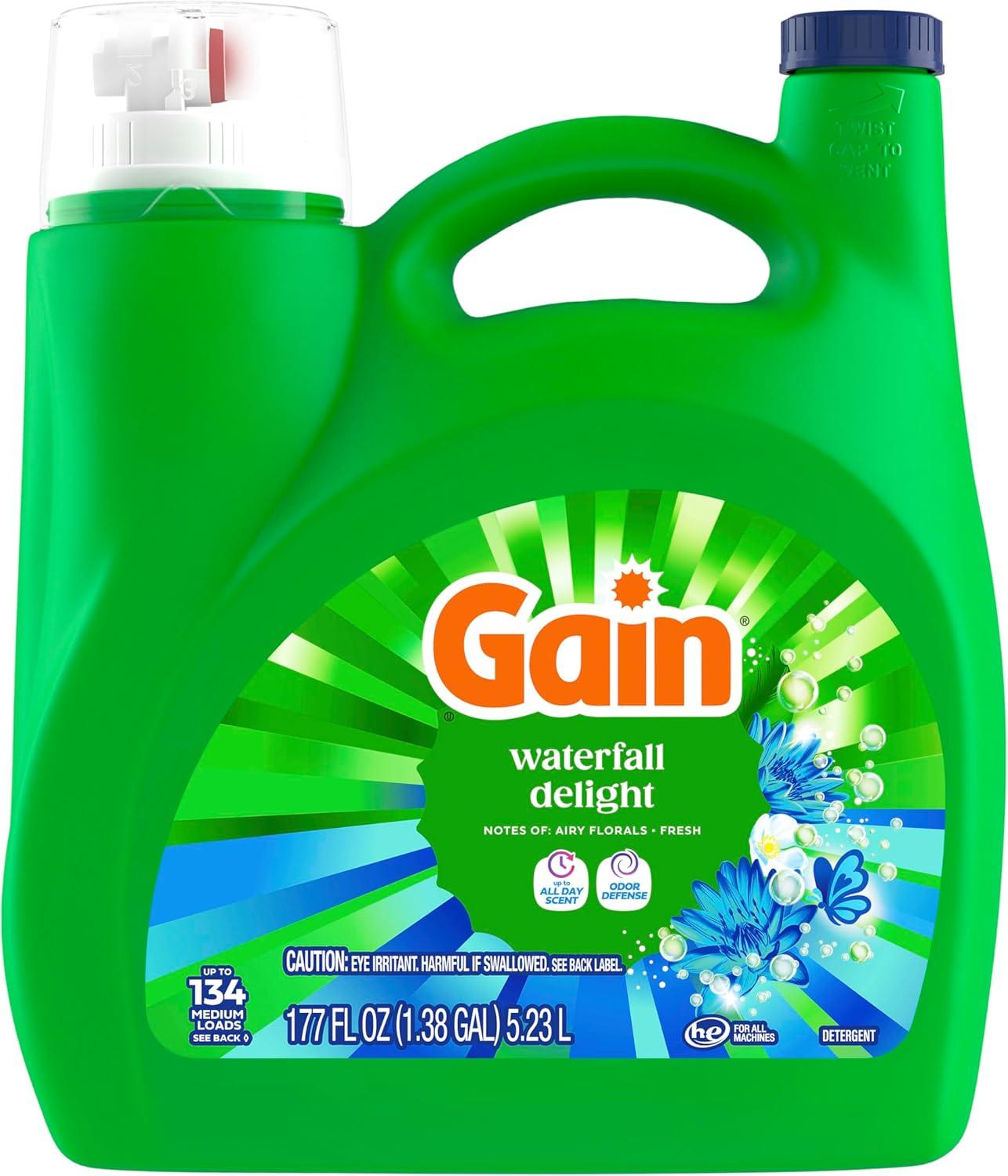 imageGain Ultra Oxi Liquid Laundry Detergent 128 loads 184 fl oz Waterfall Delight Scent 2in1 HE CompatibleWaterfall Delight