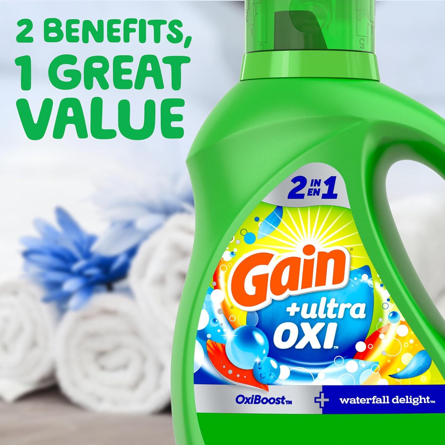 imageGain Ultra Oxi Liquid Laundry Detergent 128 loads 184 fl oz Waterfall Delight Scent 2in1 HE CompatibleWaterfall Delight