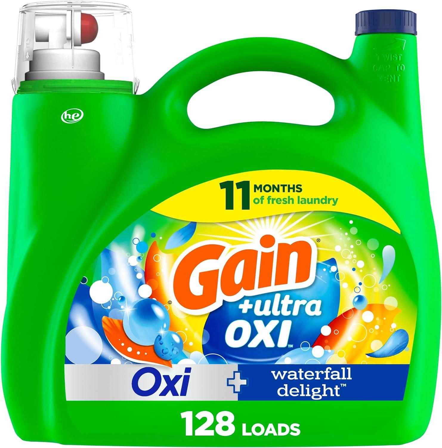 imageGain Ultra Oxi Liquid Laundry Detergent 128 loads 184 fl oz Waterfall Delight Scent 2in1 HE CompatibleWaterfall Delight