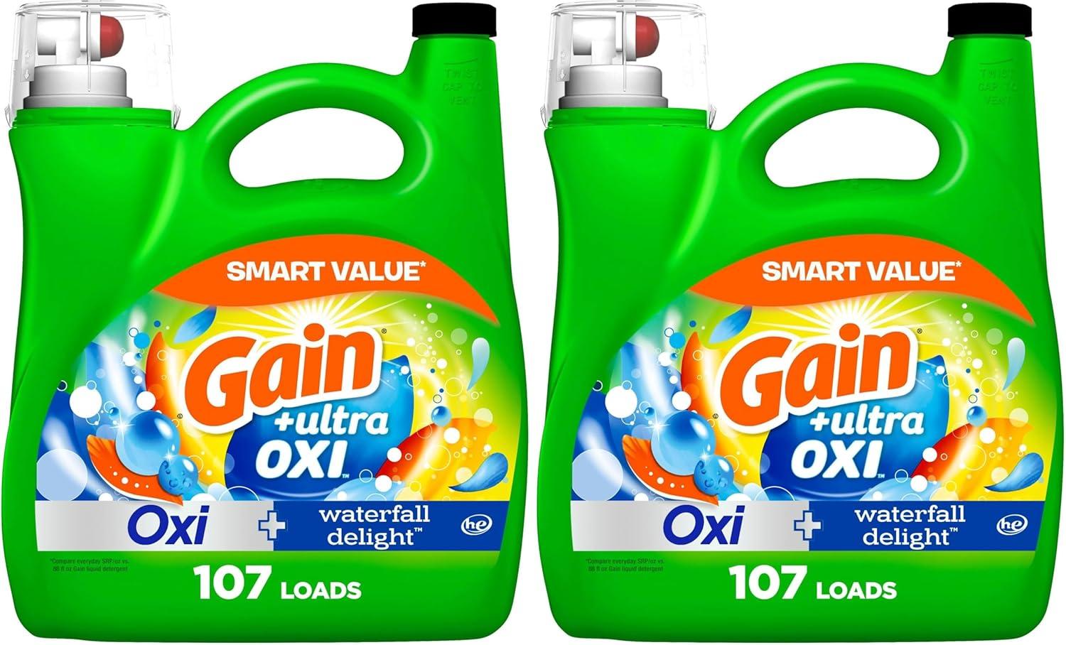 imageGain Ultra Oxi Liquid Laundry Detergent 128 loads 184 fl oz Waterfall Delight Scent 2in1 HE CompatibleWaterfall Delight