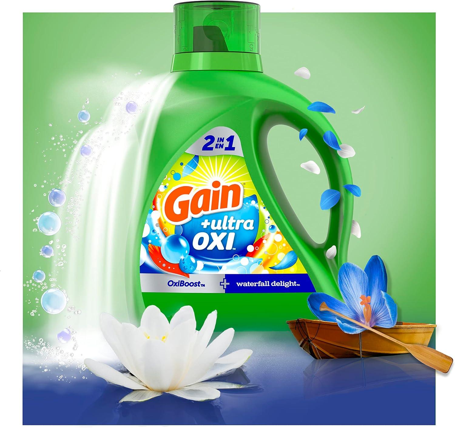 imageGain Ultra Oxi Liquid Laundry Detergent 128 loads 184 fl oz Waterfall Delight Scent 2in1 HE CompatibleWaterfall Delight