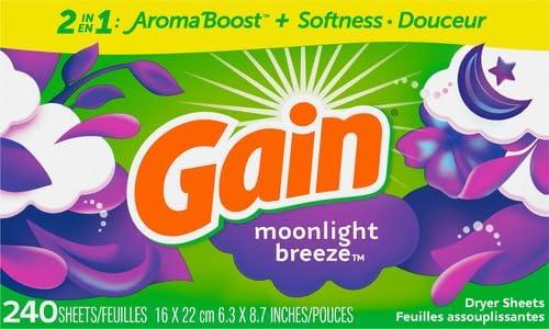 imageGain dryer sheets Plus Wrinkle Release Moonlight Breeze Scent 120 Count Fights static with a touch of scent laundry sheetsMoonlight Breeze