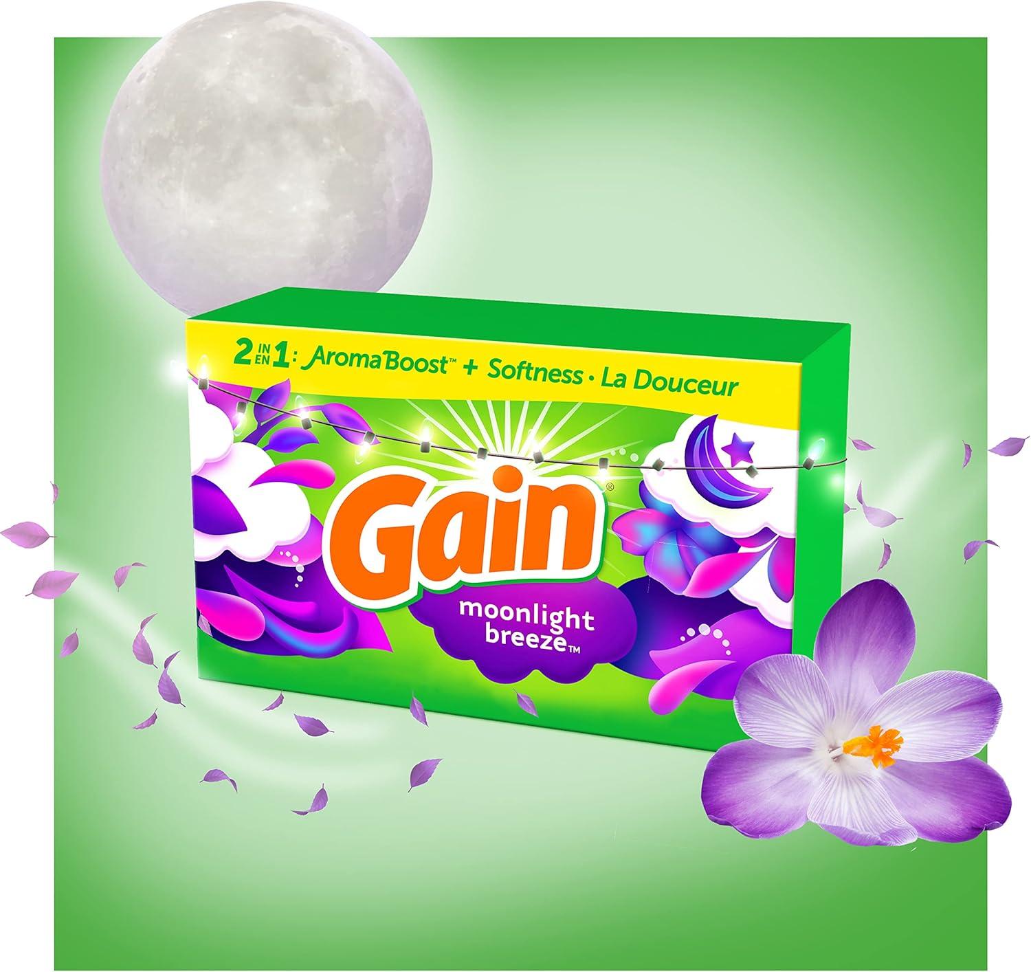 imageGain dryer sheets Plus Wrinkle Release Moonlight Breeze Scent 120 Count Fights static with a touch of scent laundry sheetsMoonlight Breeze