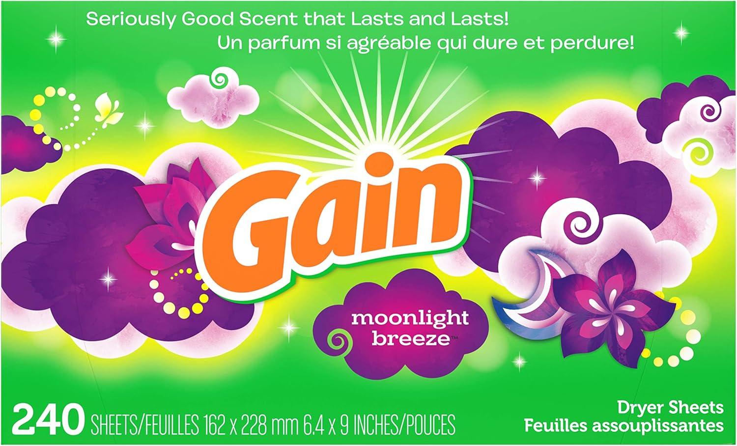 imageGain dryer sheets Plus Wrinkle Release Moonlight Breeze Scent 120 Count Fights static with a touch of scent laundry sheetsMoonlight Breeze