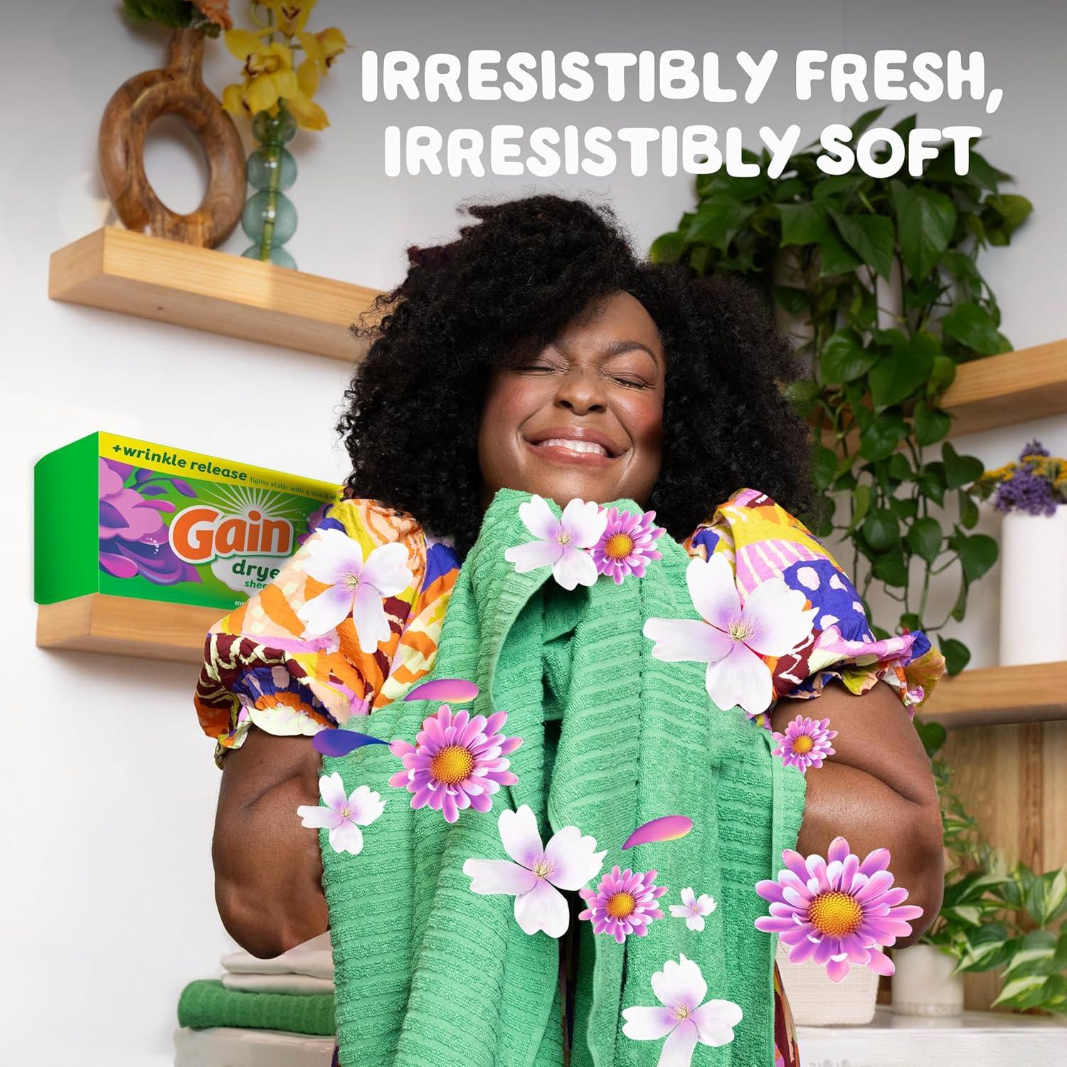 imageGain dryer sheets Plus Wrinkle Release Moonlight Breeze Scent 120 Count Fights static with a touch of scent laundry sheetsMoonlight Breeze