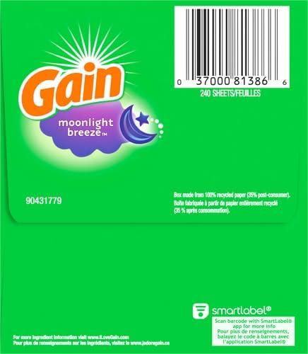 imageGain dryer sheets Plus Wrinkle Release Moonlight Breeze Scent 120 Count Fights static with a touch of scent laundry sheetsMoonlight Breeze