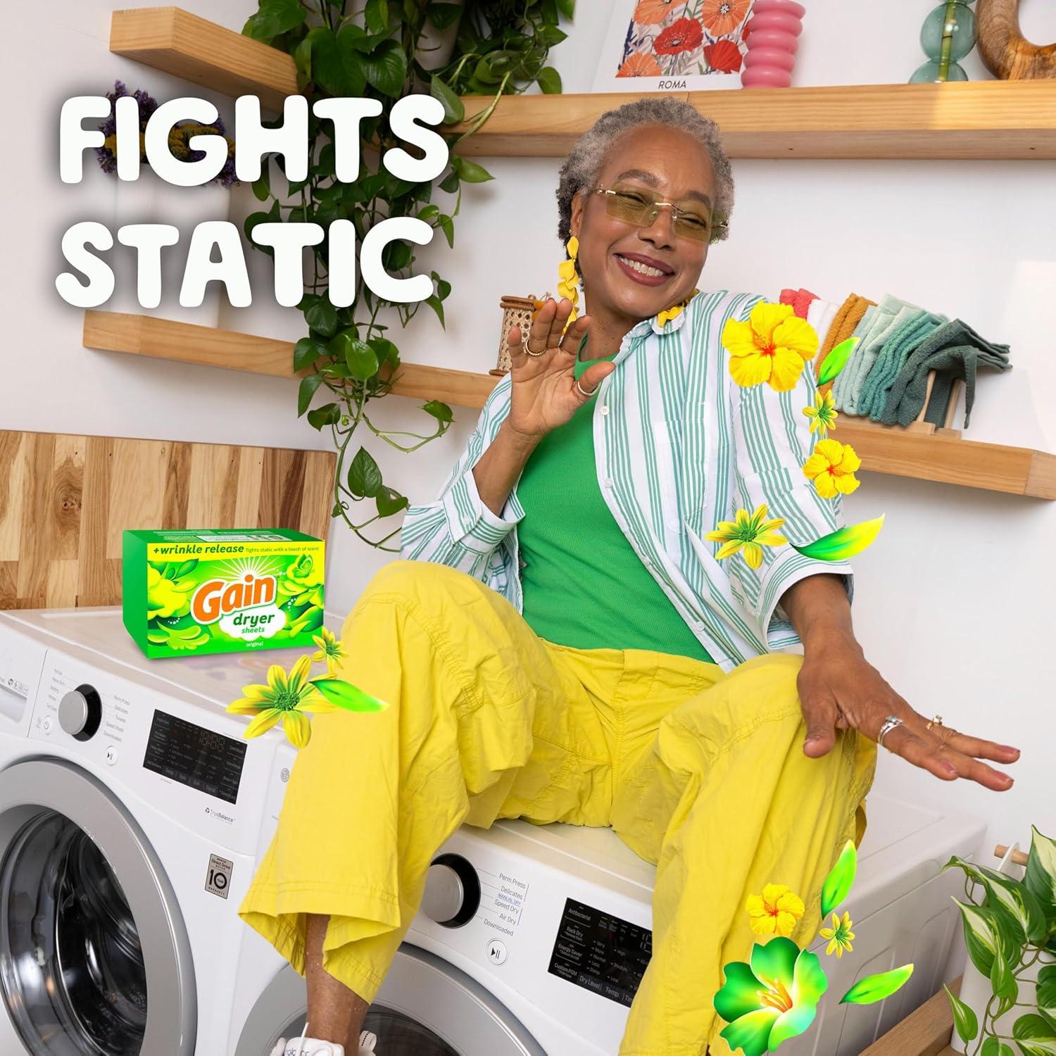 imageGain dryer sheets Plus Wrinkle Release Original Scent 105 Count Fights static with a touch of scent laundry sheets105 Count Pack of 1