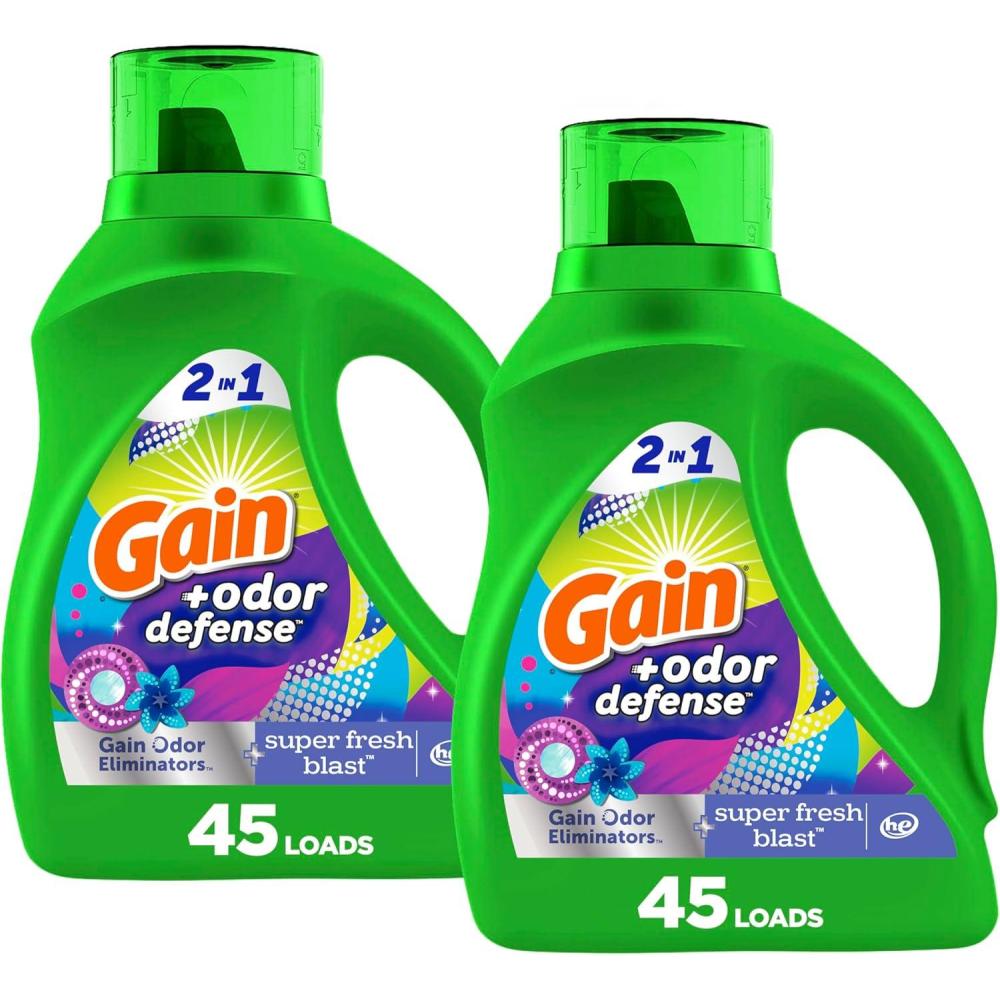 imageGain Odor Defense Liquid Laundry Detergent Super Fresh Blast Scent 184 fl oz 128 Loads HE CompatibleSuper Fresh Blast