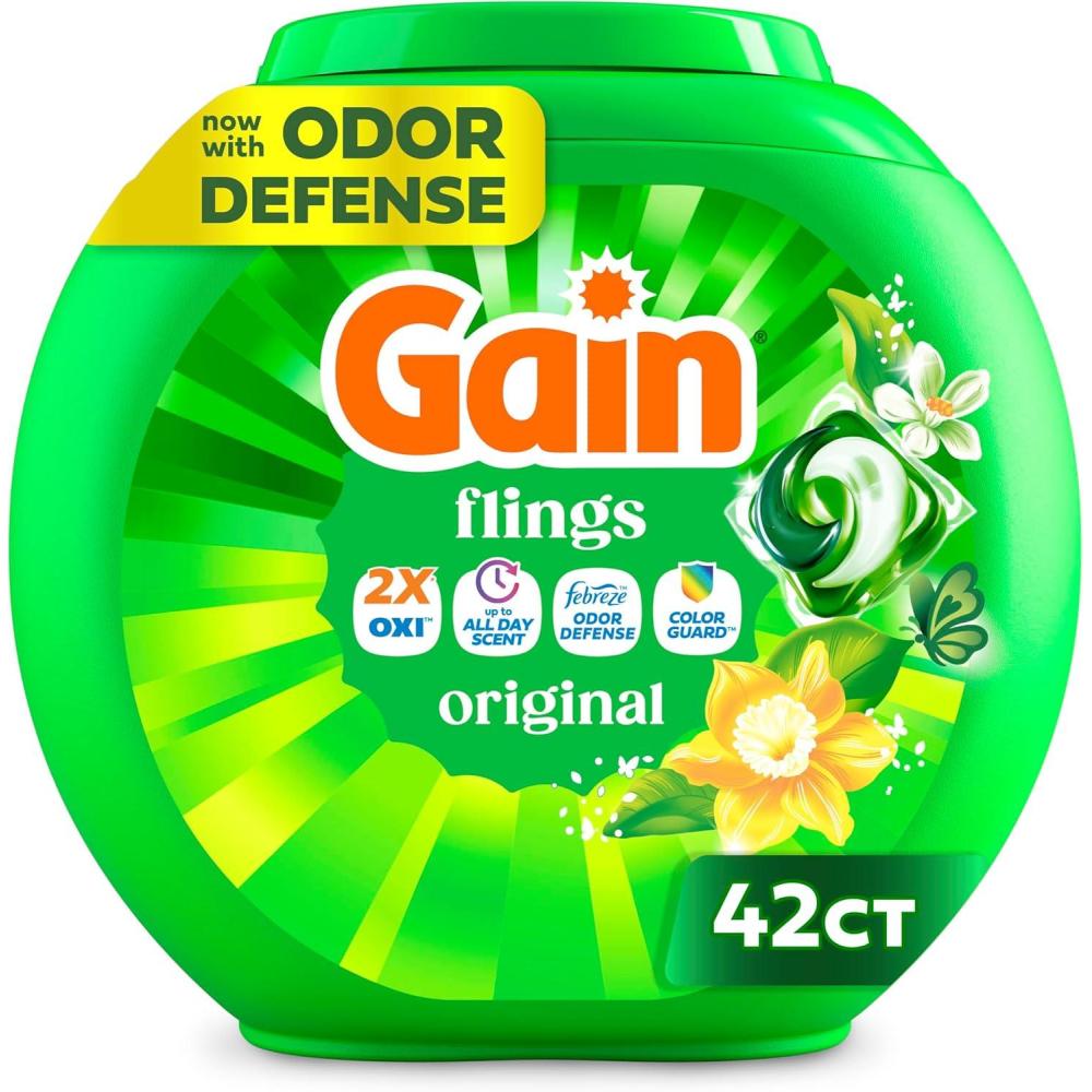 imageGain Flings Liquid Washing Detergent Pacs Now with Odor Defense Color Guard Original Scent 4In1 Liquid Laundry Detergent Pods Clean amp Fresh 76 Count Packaging May VaryOriginal