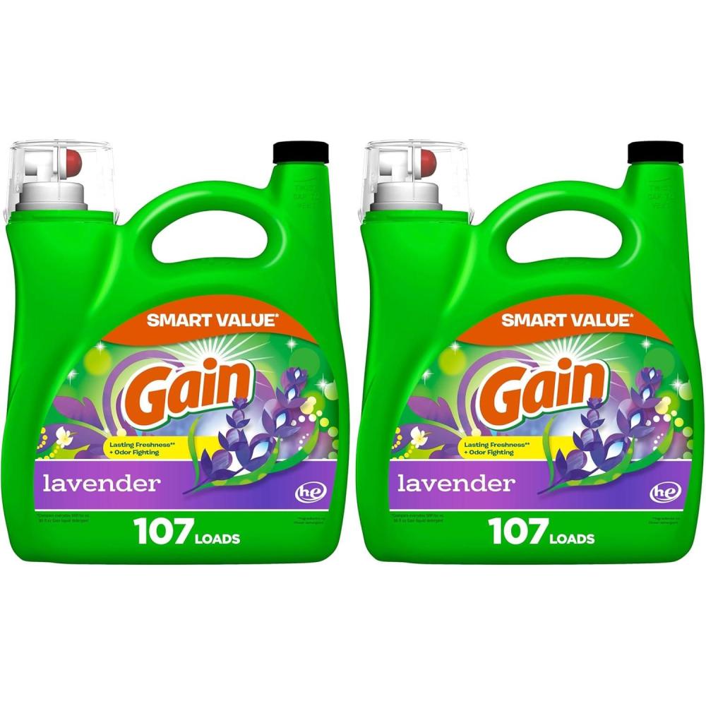 imageGain Liquid Laundry Detergent Lavender Scent 154 fl oz 107 loads HE compatible Laundry Detergent Liquid Soap154 Fl Oz Pack of 2