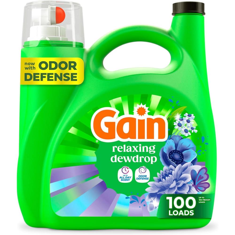 imageGain Liquid Laundry Detergent Now with Odor Defense Relaxing Dewdrop Scent 132 fl oz 100 Loads Packaging May Vary