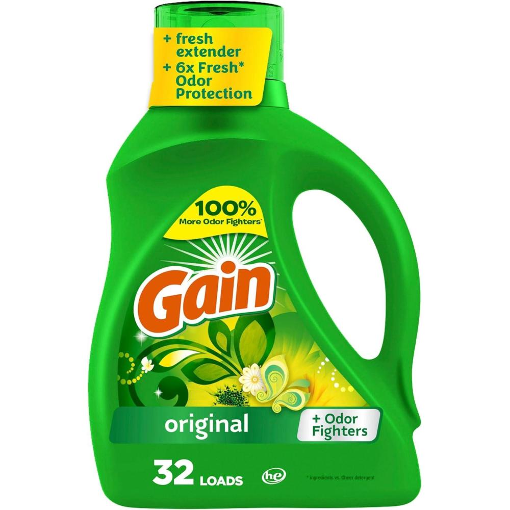 imageGain Liquid Laundry Detergent Original Scent Freshness Odor Fighting High Efficiency Washing Machine Liquid Cleaning Soap 60 fl oz Pack of 2 Packaging May VaryOriginal