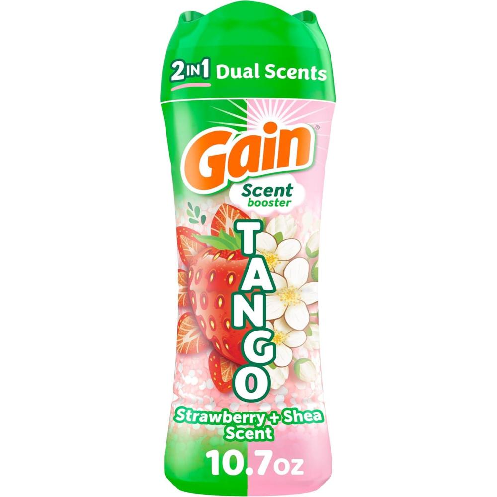 imageGain Tango 2in1 Laundry Scent Booster Beads Strawberry and Shea Scent 211 oz Laundry Beads with Dual Scents Plus All Day FreshnessStrawberry Shea