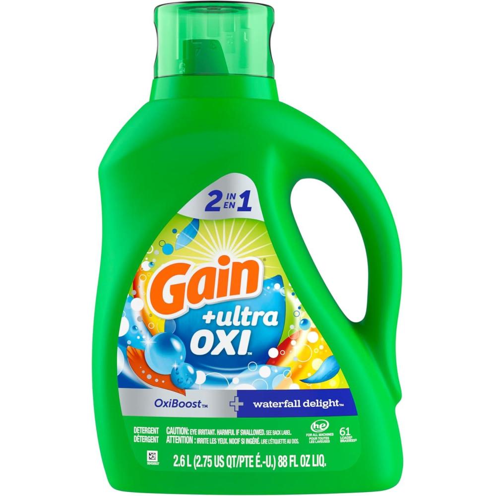 imageGain Ultra Oxi Liquid Laundry Detergent 128 loads 184 fl oz Waterfall Delight Scent 2in1 HE CompatibleWaterfall Delight