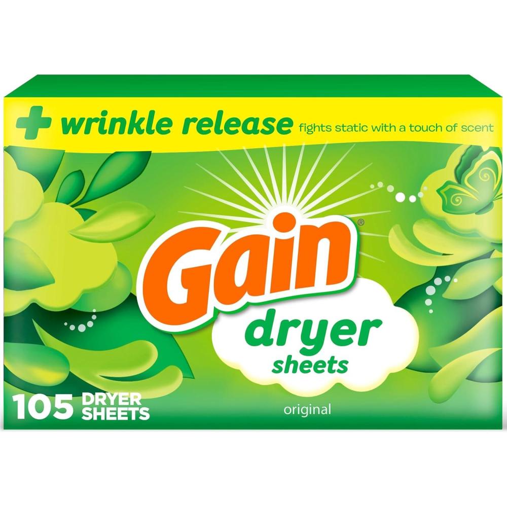 imageGain dryer sheets Plus Wrinkle Release Original Scent 105 Count Fights static with a touch of scent laundry sheets105 Count Pack of 1
