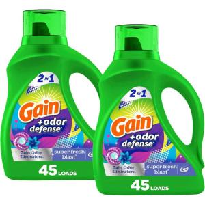 Gain + Odor Defense Liquid Laundry Detergent, Super Fresh Blast Scent, 184 fl oz, 128 Loads, HE Compatible(Super Fresh Blast)