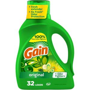 Gain Liquid Laundry Detergent, Original Scent, Freshness + Odor Fighting, High Efficiency Washing Machine Liquid Cleaning Soap, 60 fl oz, Pack of 2 (Packaging May Vary)(Original)