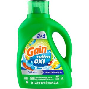 Gain Ultra Oxi Liquid Laundry Detergent, 128 loads, 184 fl oz, Waterfall Delight Scent, 2-in-1, HE Compatible(Waterfall Delight)