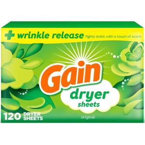 Gain dryer sheets Plus Wrinkle Release, Original Scent, 120 Count, Fights static with a touch of scent, laundry sheets(Original)