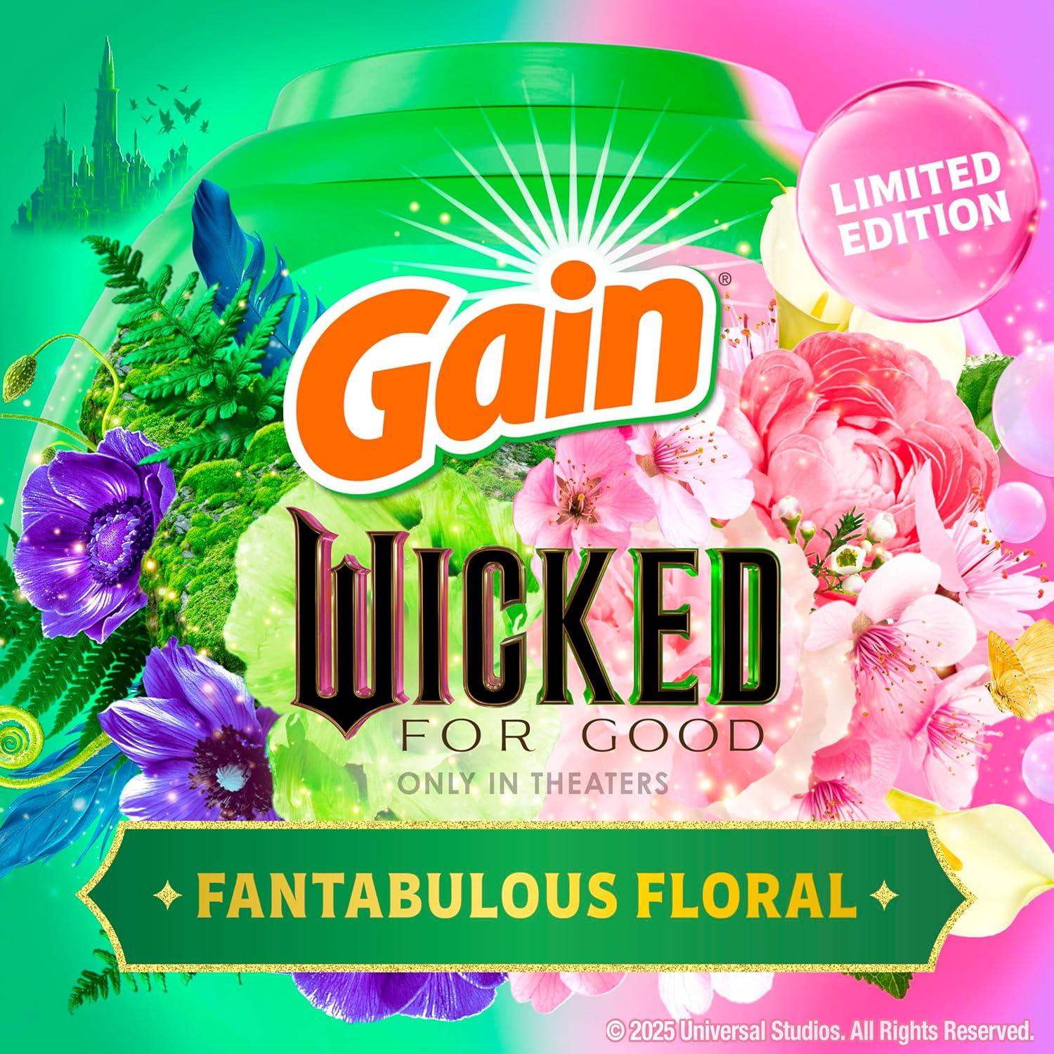 imageGain Flings Wicked For Good Limited Edition Laundry Detergent Pacs 42 Count Fantabulous Floral Scent 3 in 1 HE Detergent Pacs with Oxi Boost and Febreeze