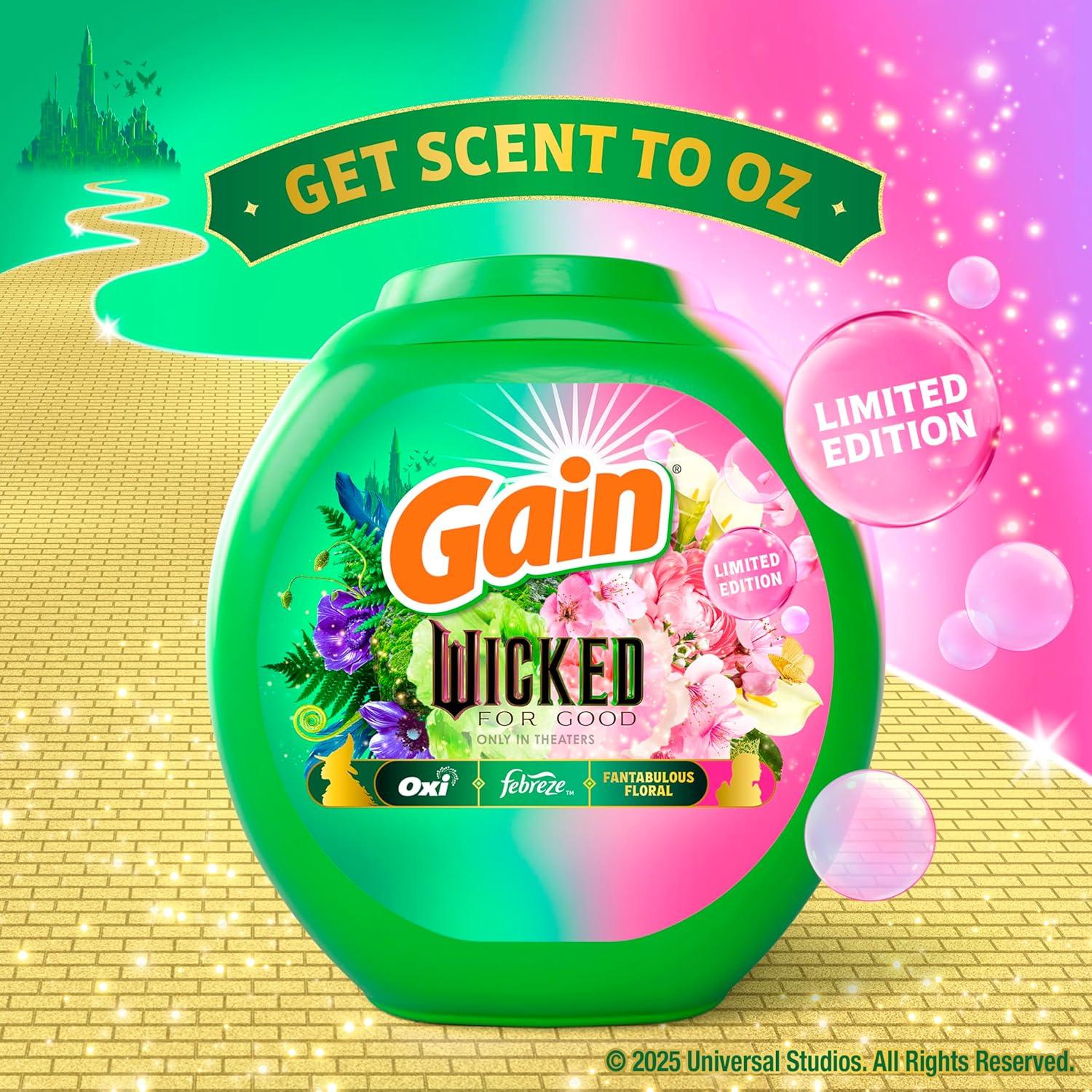 imageGain Flings Wicked For Good Limited Edition Laundry Detergent Pacs 42 Count Fantabulous Floral Scent 3 in 1 HE Detergent Pacs with Oxi Boost and Febreeze