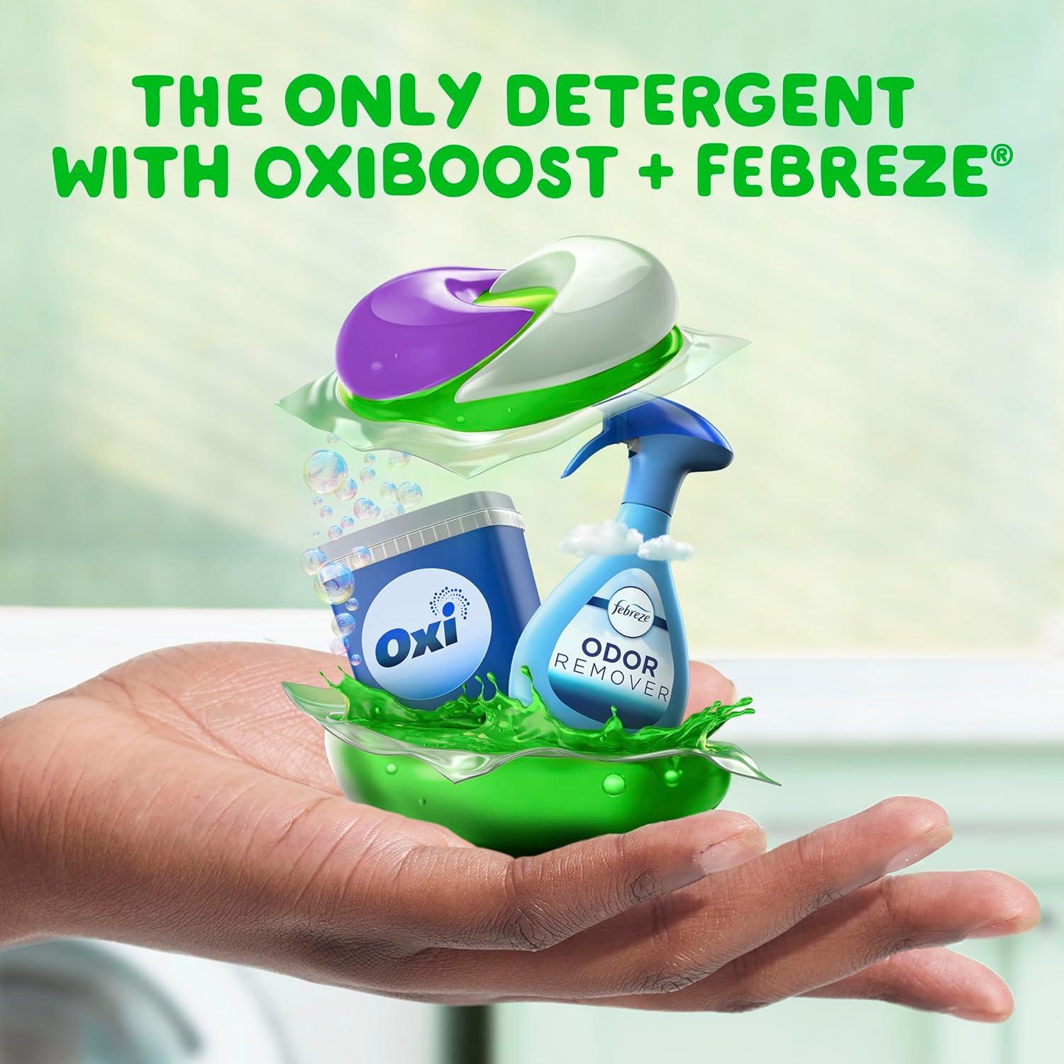imageGain Laundry Bundle Super Sized Flings 3in1 Detergent Pacs with Febreze amp Oxi 45 Count InWash Laundry Scent Booster Beads 24 oz Dewdrop Daydream Scent