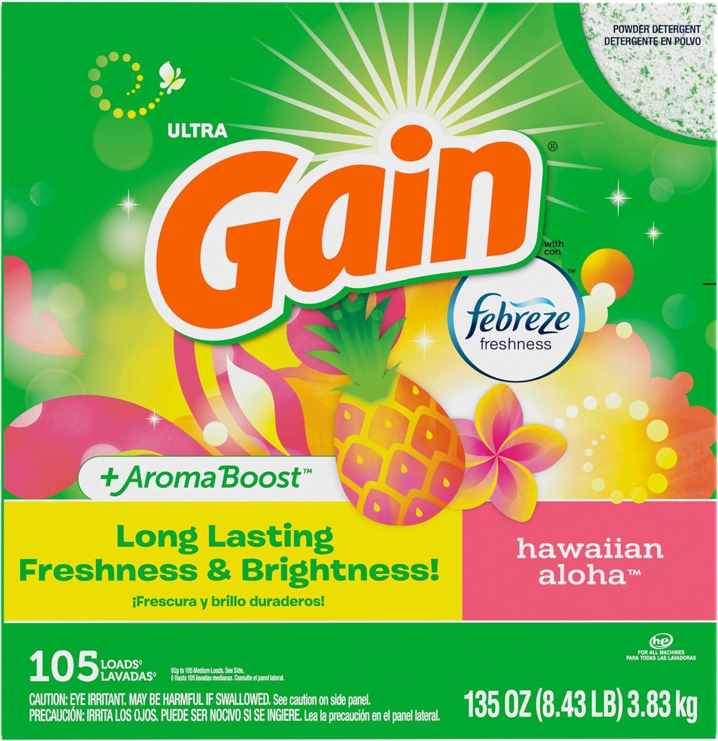 imageGain Powder Laundry Detergent Hawaiian Aloha Scent 105 Loads 135 OZ