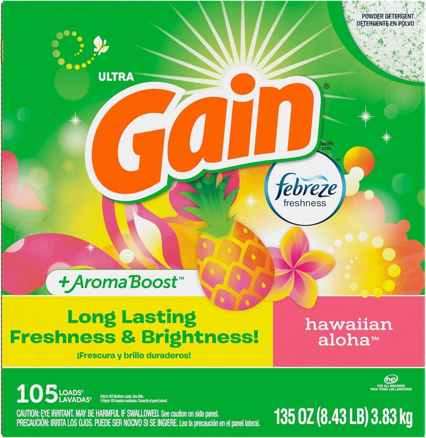 imageGain Powder Laundry Detergent Hawaiian Aloha Scent 105 Loads 135 OZ
