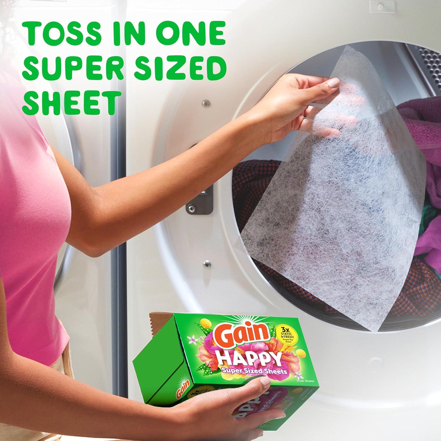 imageGain Super Sized Dryer Sheets Laundry Fabric Softener Happy 130 Count