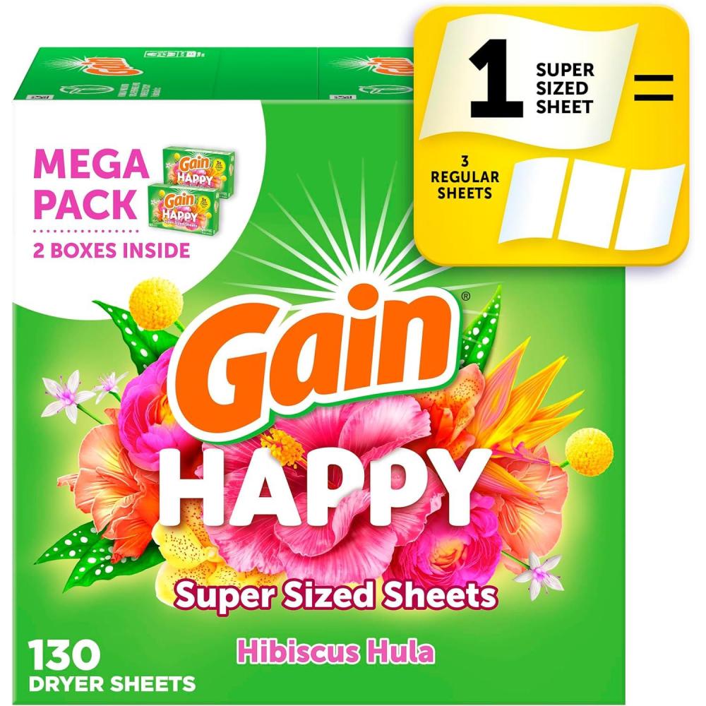 imageGain Super Sized Dryer Sheets Laundry Fabric Softener Happy 130 Count