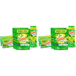 Gain Laundry Bundle: Gain Flings Laundry Detergent Pacs (2x35ct), Dryer Sheets (2x34ct), Fireworks Laundry Scent Booster Beads (14.8oz)(70 Count (Pack of 2))
