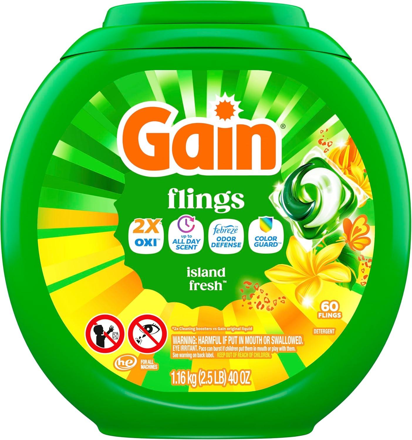 imageGain Flings Liquid Laundry Detergent Island Fresh Scent 112 Count HE CompatibleIsland Fresh