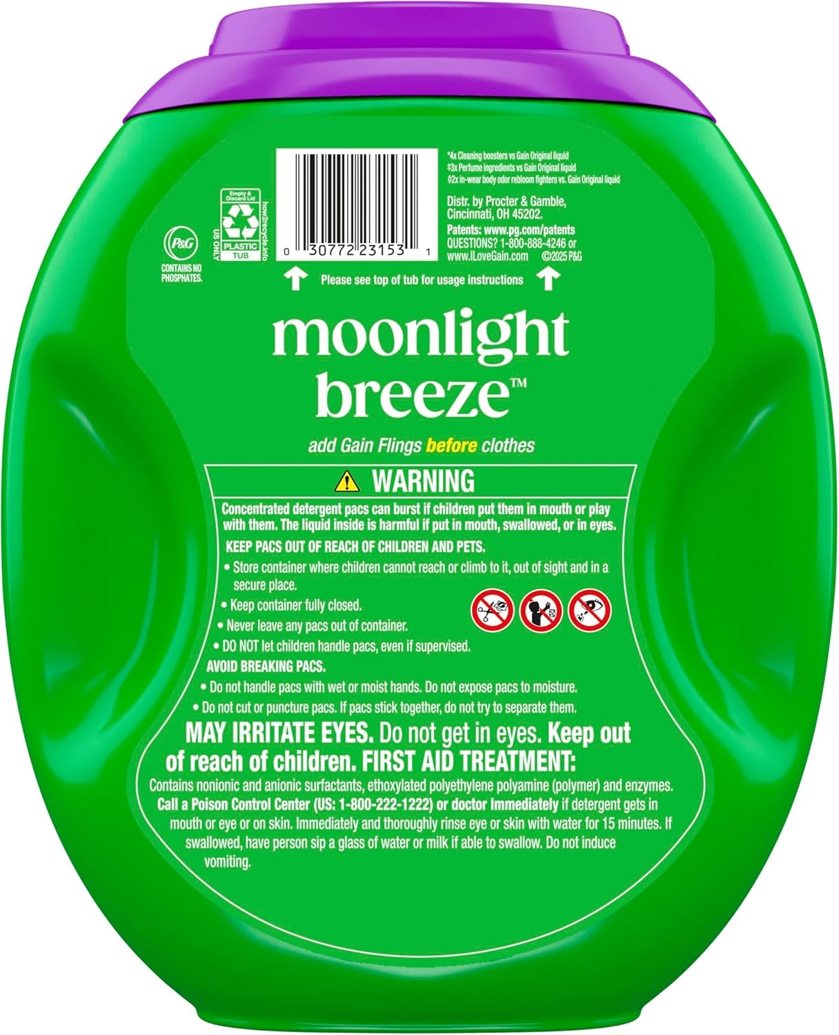 imageGain Plus Flings Liquid Laundry Detergent Pods Gains Best Clean AllInOne Pacs Moonlight Breeze Scent 45 Count