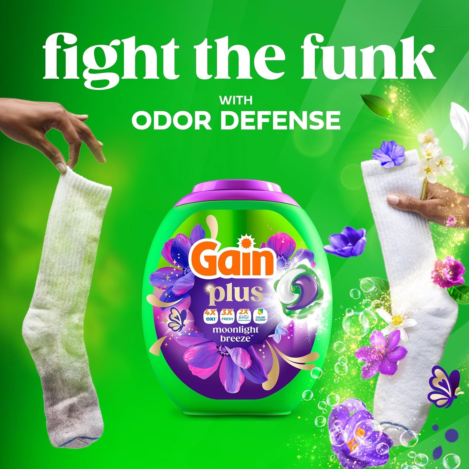 imageGain Plus Flings Liquid Laundry Detergent Pods Gains Best Clean AllInOne Pacs Moonlight Breeze Scent 45 Count