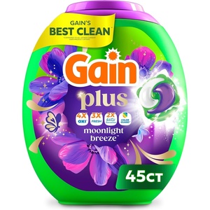 Gain Plus Flings Liquid Laundry Detergent Pods, Gain’s Best Clean, All-In-One Pacs, Moonlight Breeze Scent, 45 Count