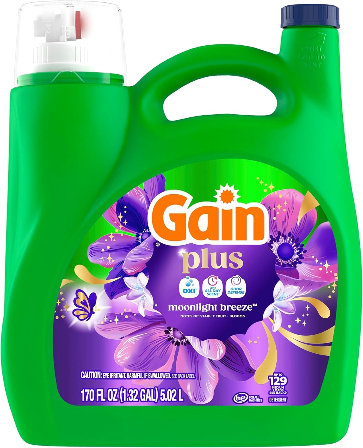 imageGain Plus Liquid Laundry Detergent Cleaner Fresher Now with Oxi Moonlight Breeze Scent 99 fl oz 75 Loads170 Fl Oz Pack of 1