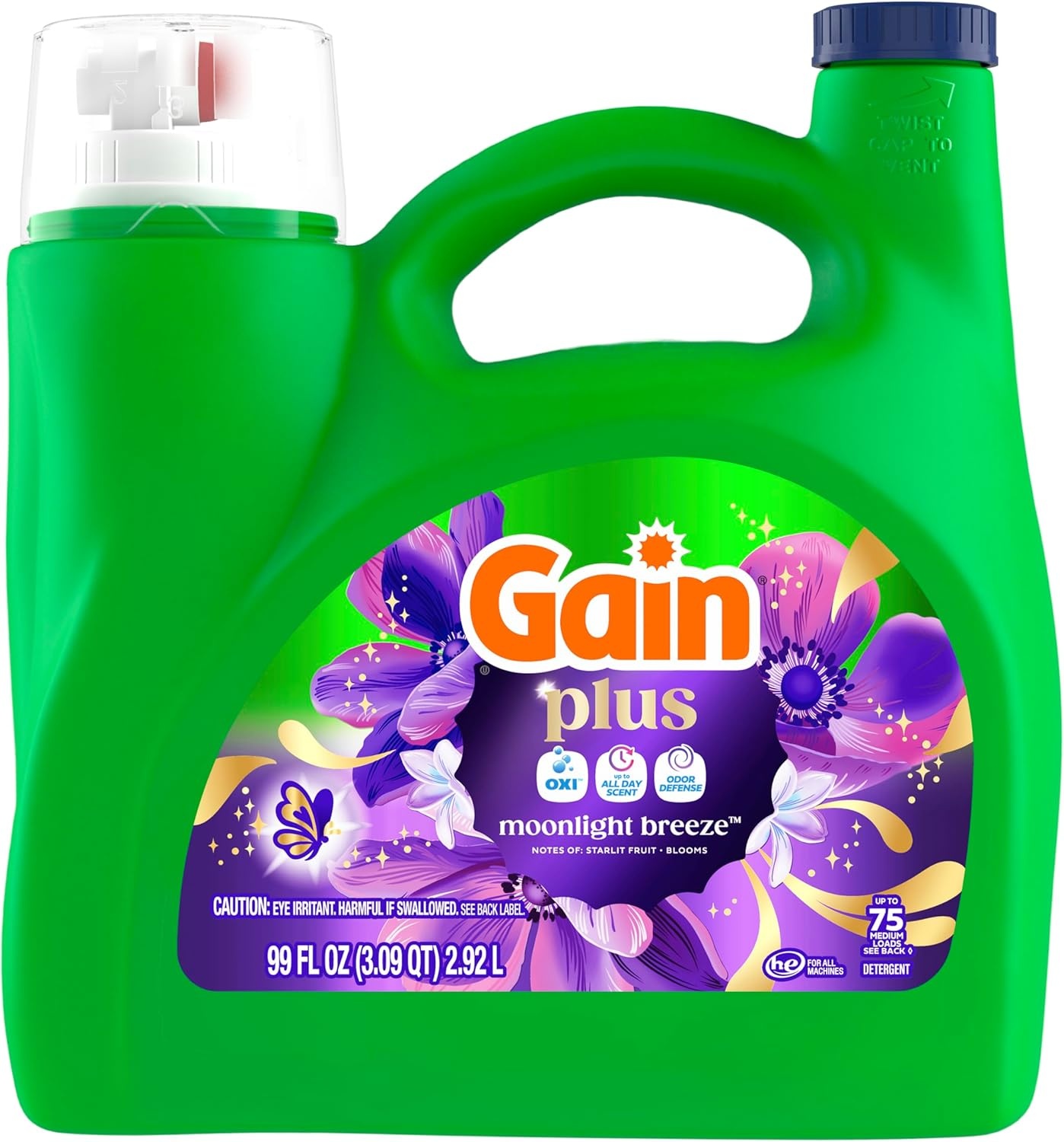 imageGain Plus Liquid Laundry Detergent Cleaner Fresher Now with Oxi Moonlight Breeze Scent 99 fl oz 75 Loads99 Fl Oz Pack of 1