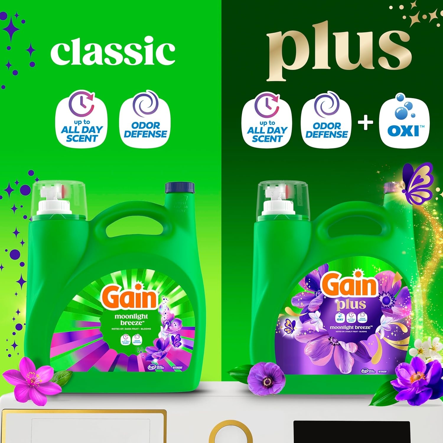 imageGain Plus Liquid Laundry Detergent Cleaner Fresher Now with Oxi Moonlight Breeze Scent 99 fl oz 75 Loads99 Fl Oz Pack of 1