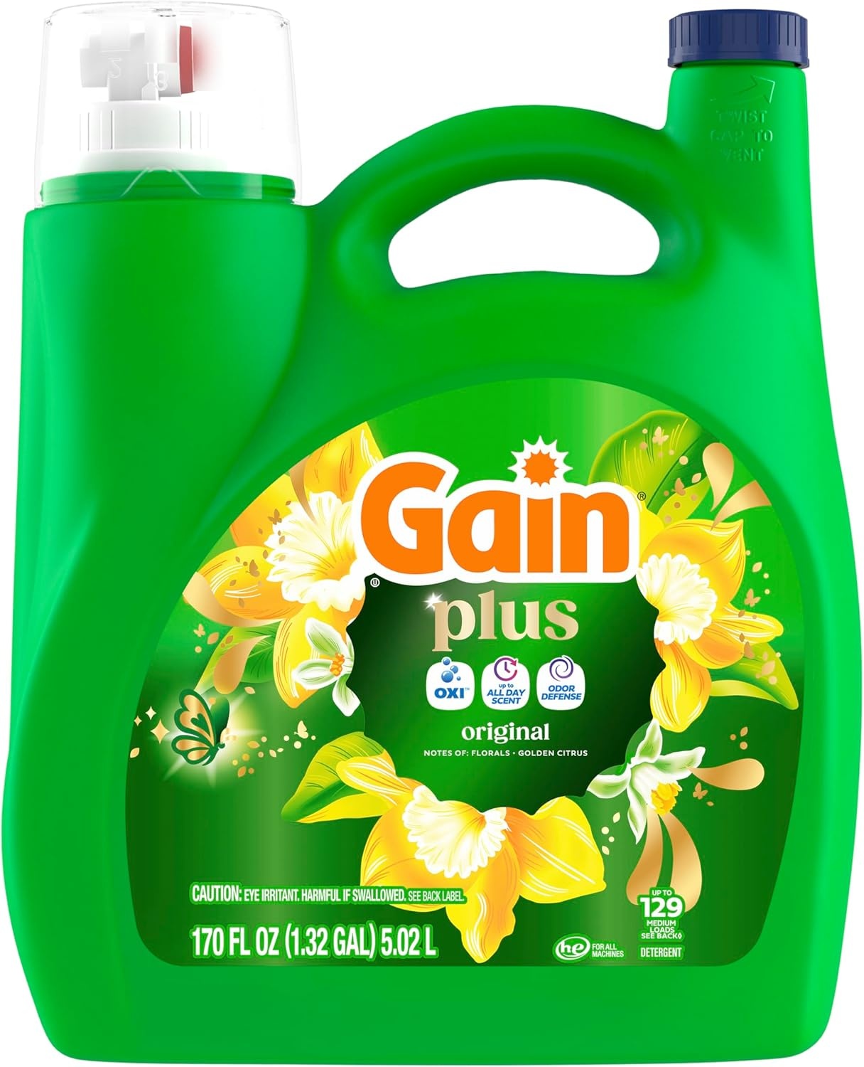 imageGain Plus Liquid Laundry Detergent Cleaner Fresher Now with Oxi Original Scent 170 fl oz 129 Loads170 Fl Oz Pack of 1