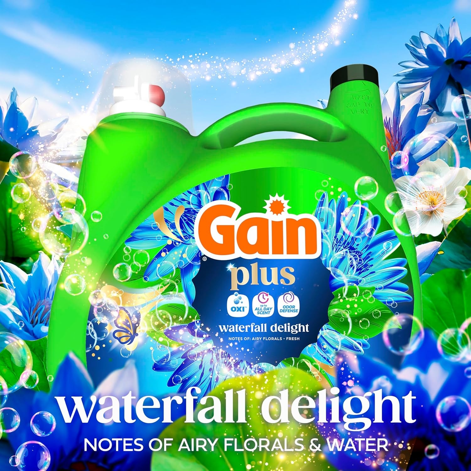 imageGain Plus Liquid Laundry Detergent Cleaner Fresher Now with Oxi Waterfall Delight Scent 170 fl oz 129 Loads170 Fl Oz Pack of 1