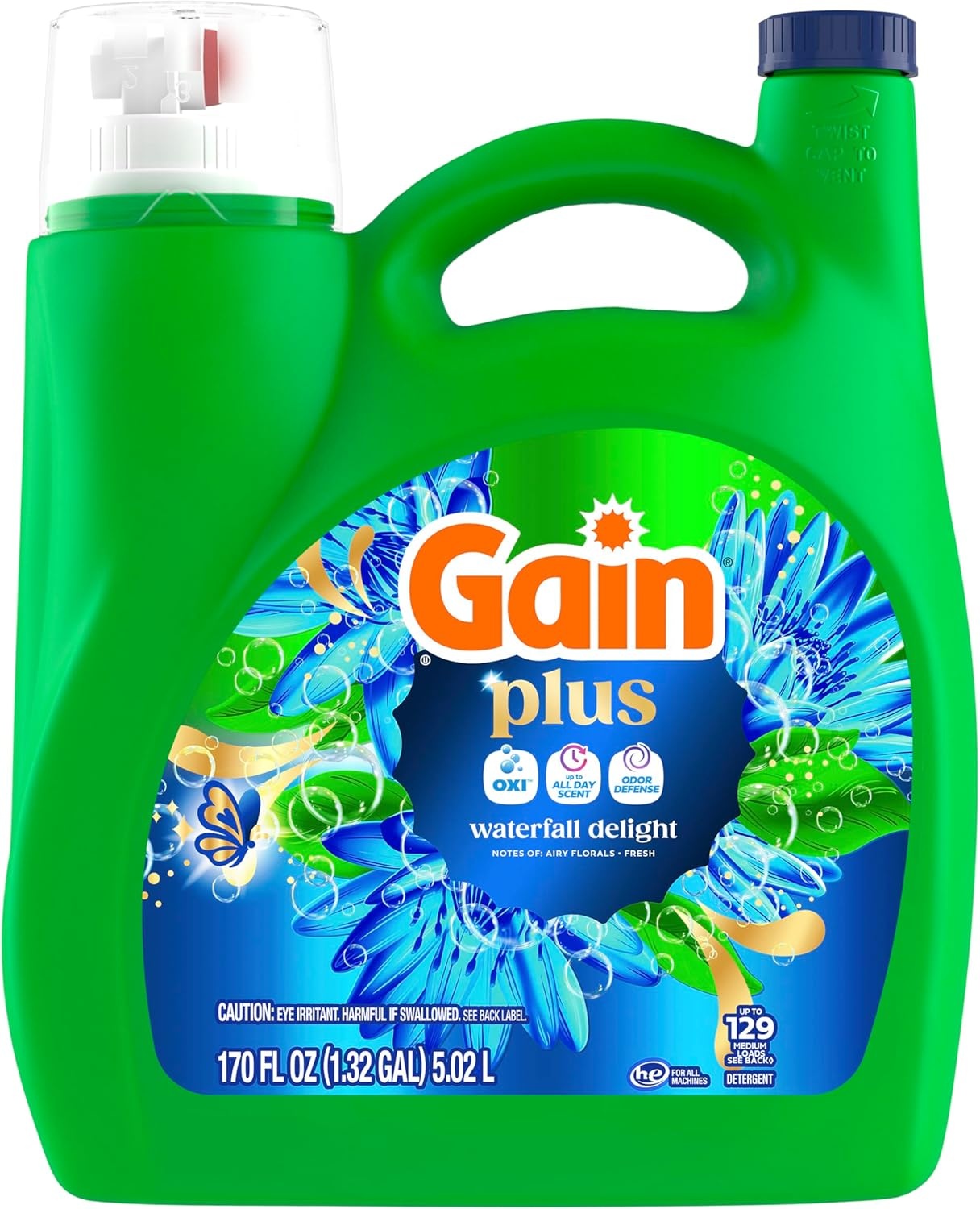 imageGain Plus Liquid Laundry Detergent Cleaner Fresher Now with Oxi Waterfall Delight Scent 170 fl oz 129 Loads170 Fl Oz Pack of 1