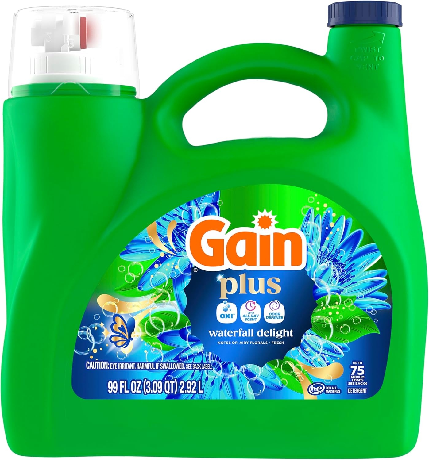 imageGain Plus Liquid Laundry Detergent Cleaner Fresher Now with Oxi Waterfall Delight Scent 170 fl oz 129 Loads99 Fl Oz Pack of 1
